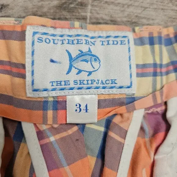 SOUTHERN TIDE SKIPJACK 9 INCH SHORTS PLAID SIZE 34 PASTEL BEACH GOLF COTTON - Picture 2 of 11